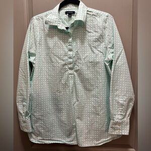 Lands’ End Size 10 Green/White Pullover Long Sleeve Blouse EUC